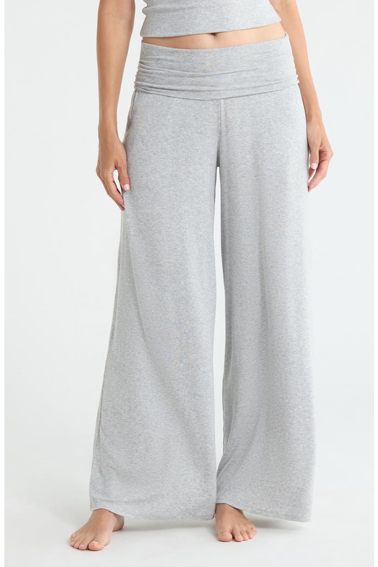Rib Foldover Waist Pajama Pants, Main, color, NAPPING DOVE HEATHER
