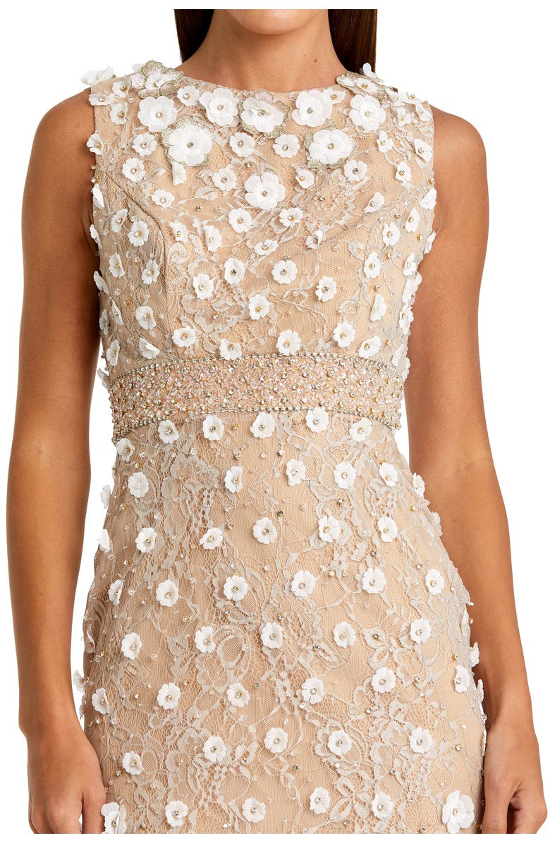 Mac Duggal Petite Floral Applique Sleeveless Midi Dress, Alternate, color, Ivory Nude