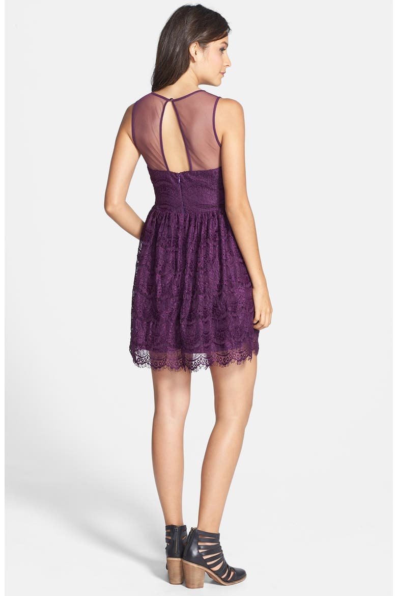 Eyelash Lace Skater Dress, Alternate, color, EGGPLANT