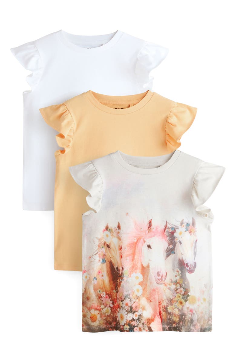NEXT Kids' 3-Pack Assorted Flutter Sleeve T-Shirts, Main, color, White Multi