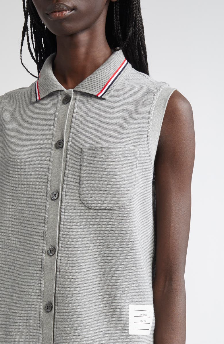 Thom Browne Cotton & Silk Sleeveless Button-Up Shirt, Alternate, color, Light Grey