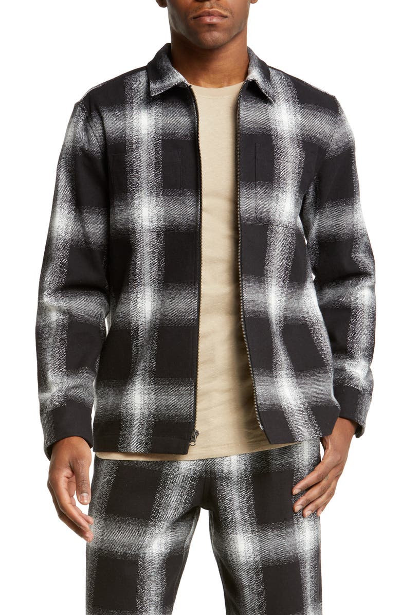 Saturdays NYC Ryan Plaid Flannel Zip Front Shirt Jacket, Main, color, Black