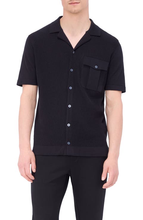 Camp Collar Short Sleeve Cotton & Silk Shirt Sweater