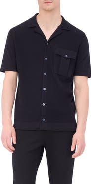 Bugatchi Camp Collar Short Sleeve Cotton & Silk Shirt Sweater