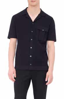 Bugatchi Camp Collar Short Sleeve Cotton & Silk Shirt Sweater