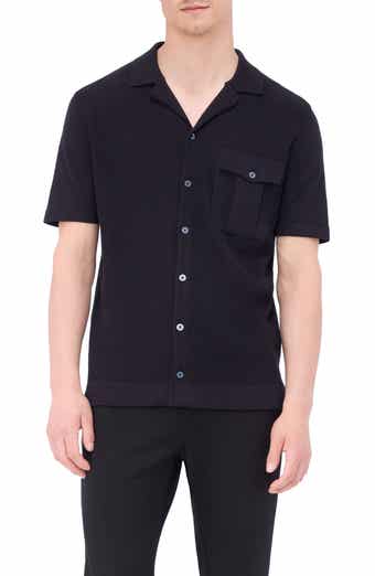 Camp Collar Short Sleeve Cotton & Silk Shirt Sweater