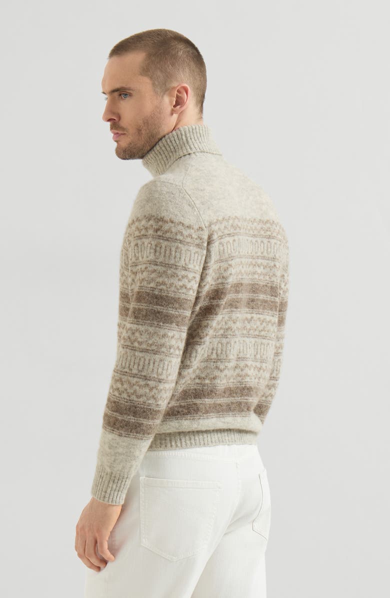 Brunello Cucinelli Alpaca, cashmere and wool nordic jacquard turtleneck sweater, Alternate, color, Chestnut