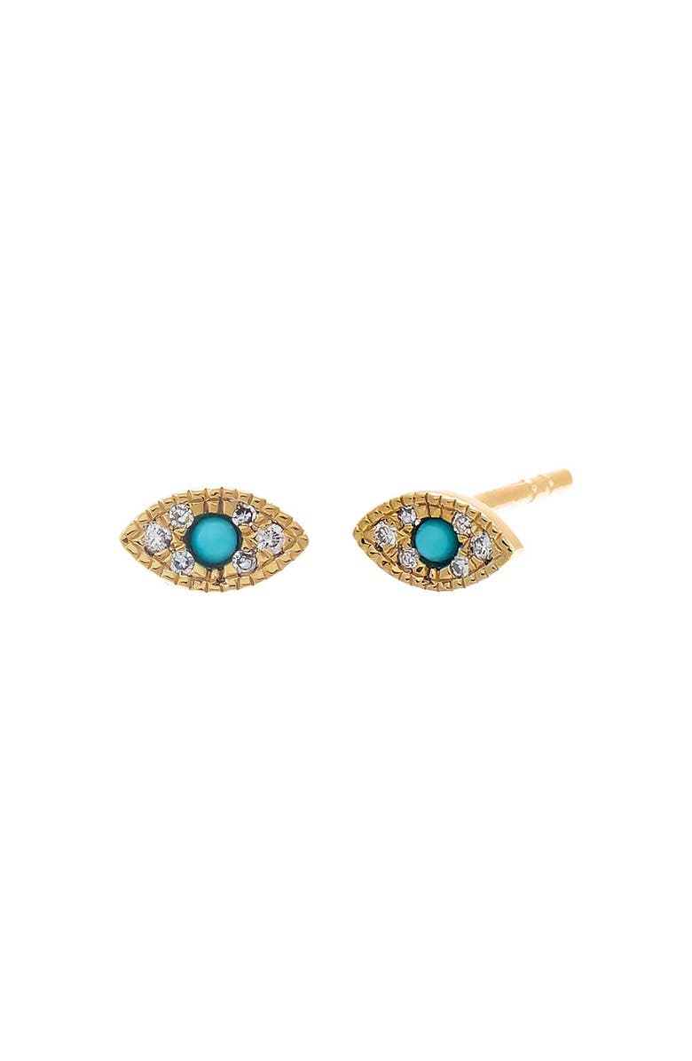 BY ADINA EDEN Diamond Pave X Turquoise Evil Eye Stud Earring 14K, Main, color, 
