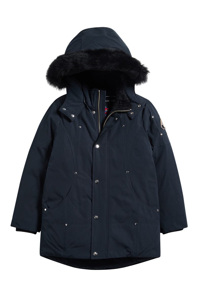 Kids' Down Parka with Removable Genuine Shearling Trim Hood, Main, color, NAVY/ BLACK