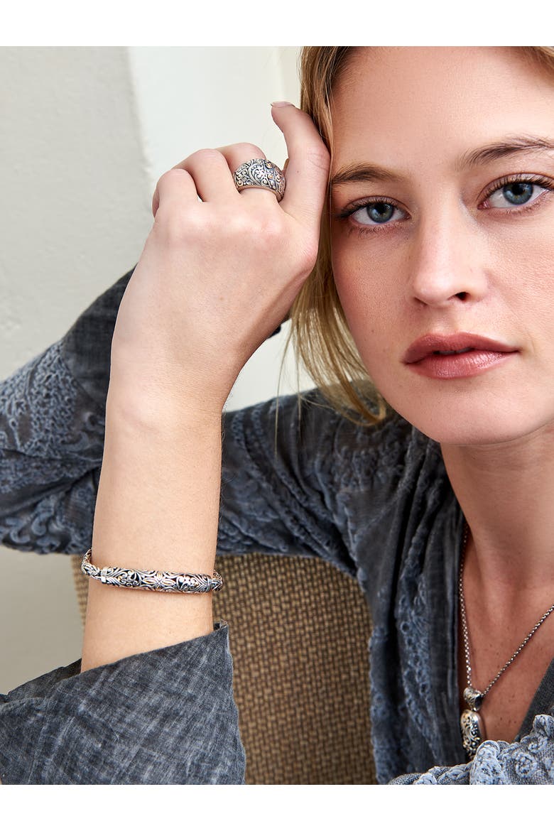 Bali Filigree with Borobudur Oval 5mm Chain Bracelet in Sterling Silver and 18K Gold, Alternate, color, Silver, Gold