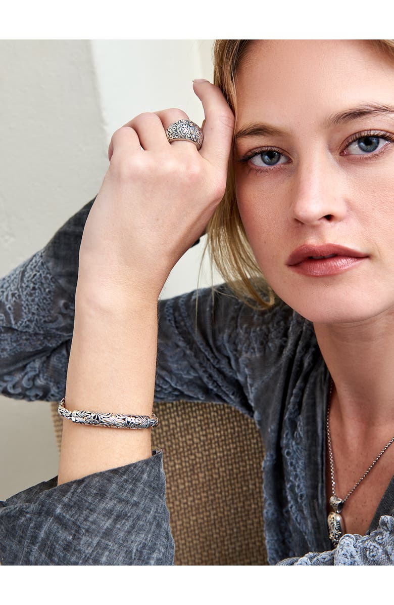 DEVATA Bali Filigree with Borobudur Oval 5mm Chain Bracelet in Sterling Silver and 18K Gold, Alternate, color, Silver, Gold