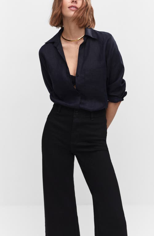 Mango High Waist Raw Hem Wide Leg Jeans