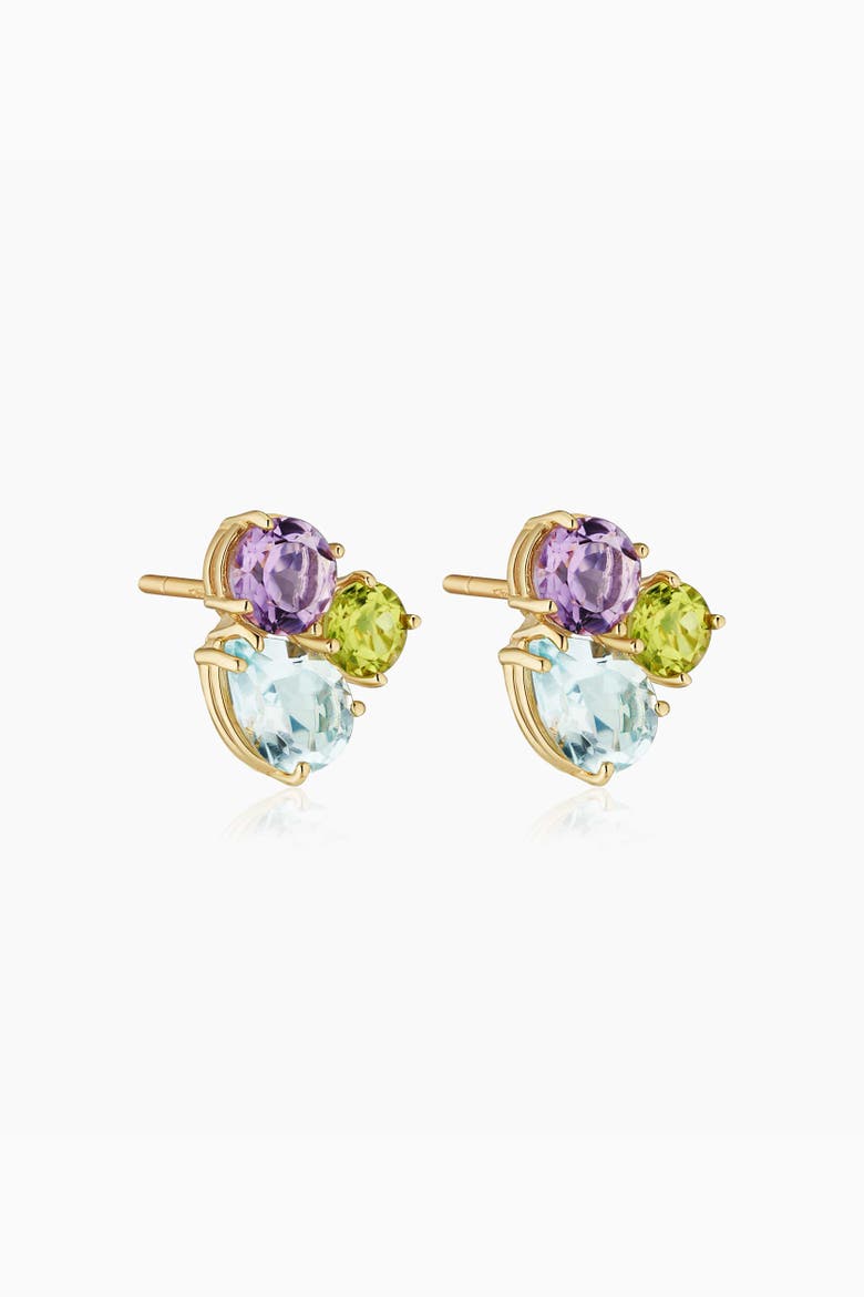 14K Yellow Gold Regal Cluster Studs, Alternate, color, 14K Yellow Gold, Multicolor
