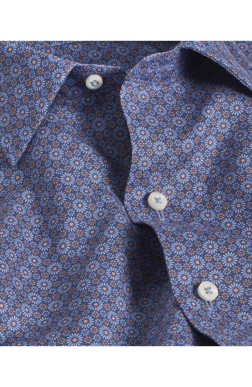 David Donahue Linen & Cotton Short Sleeve Sport Shirt In Blue