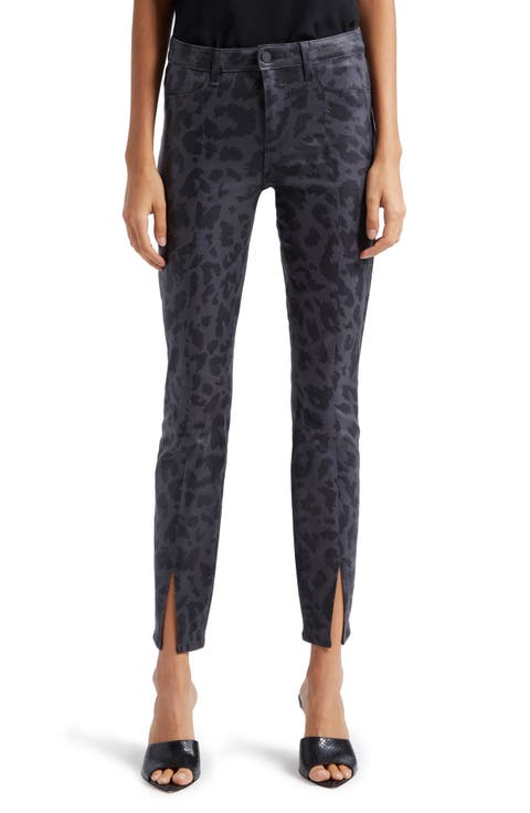 Jyothi Coated High Waist Skinny Jeans (Black Tone Leopard Coat)