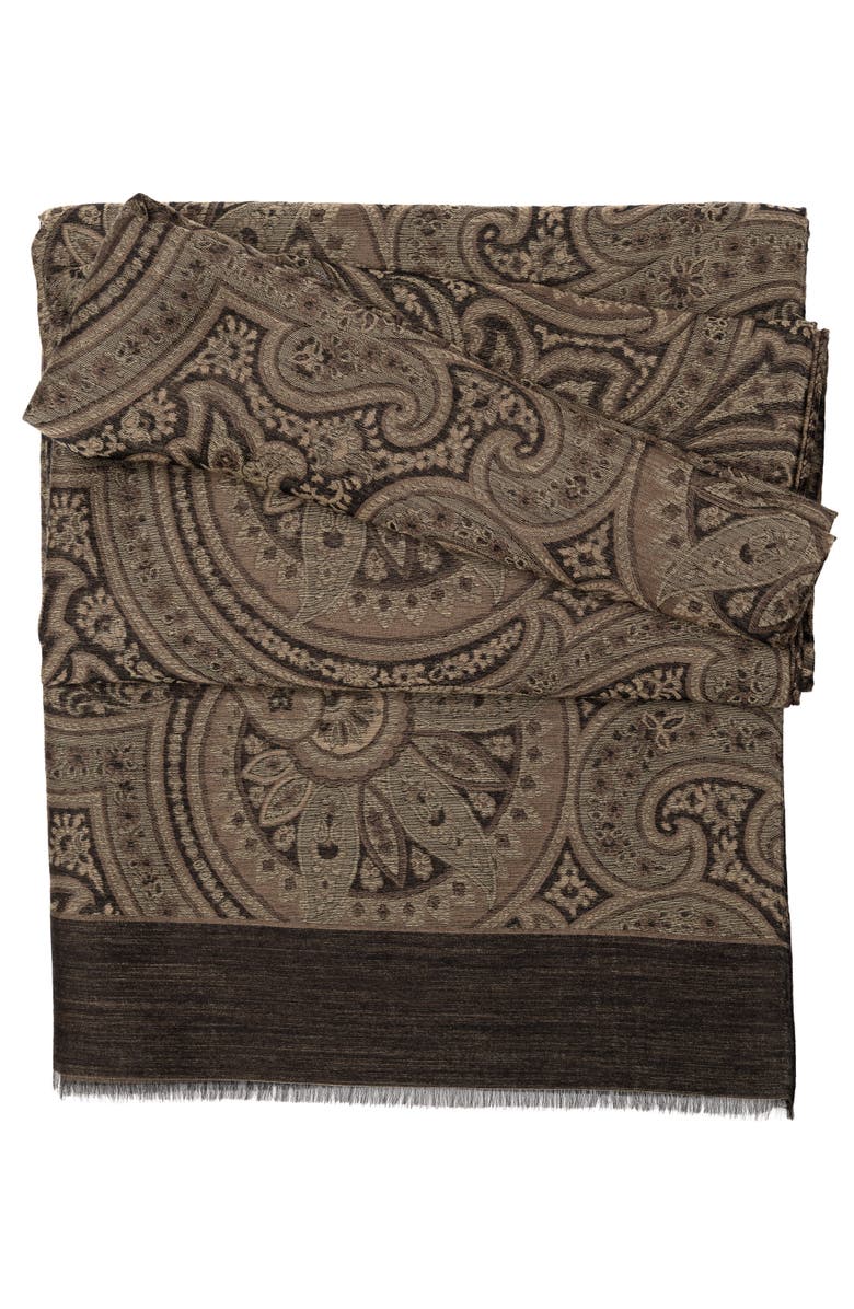 Elizabetta Leone - Wool Silk Scarf for Men, Main, color, Oak Brown