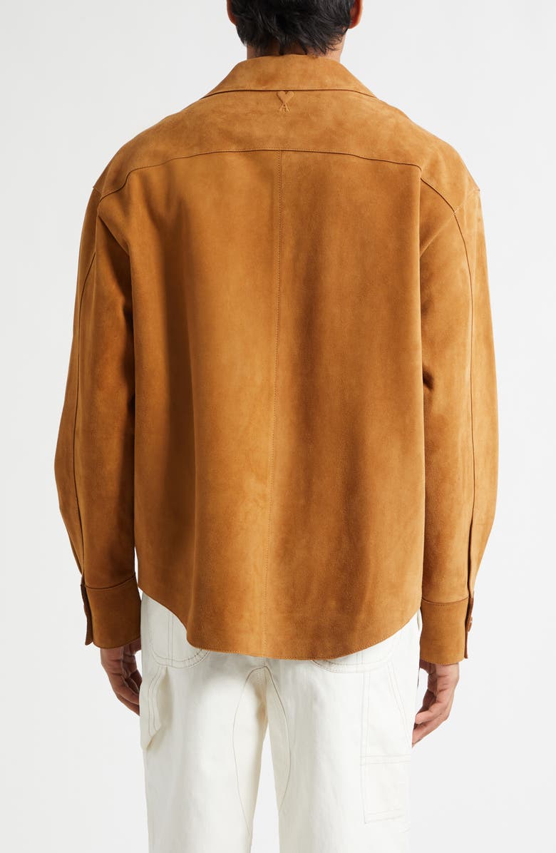AMI PARIS Suede Overshirt, Alternate, color, Caramel