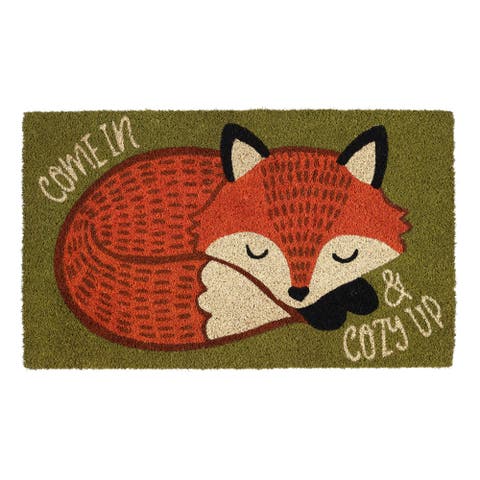 Cozy Fox Coir Doormat, Non-Slip PVC Backing