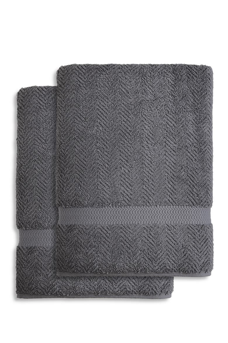 Grey Herringbone Bath Sheet - Set of 2, Alternate, color, GREY