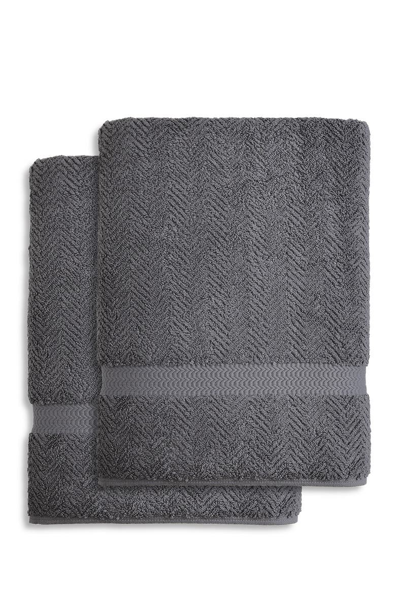 Linum Home Textiles Grey Herringbone Bath Sheet - Set of 2, Alternate, color, 