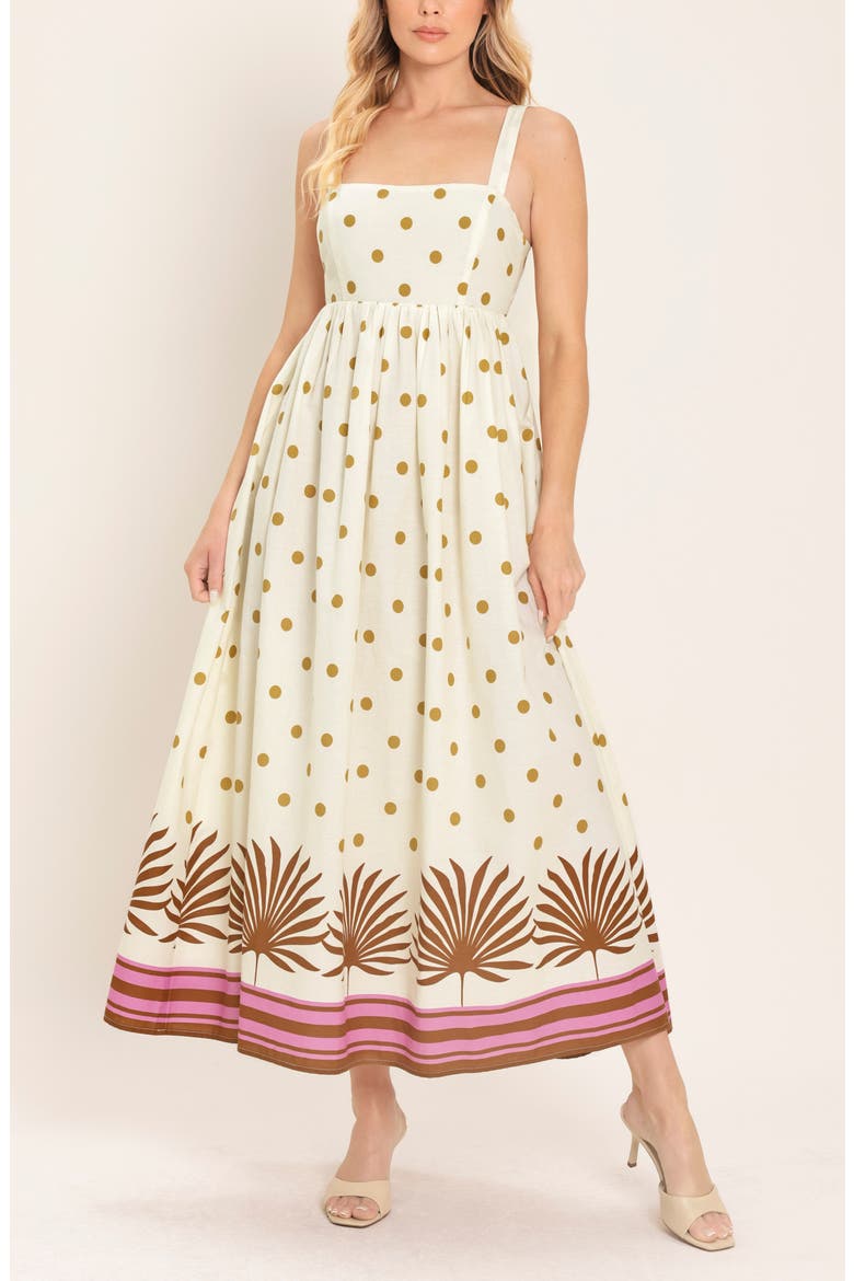 Polka Dot & Border Print Cotton Dress, Alternate, color, IVORY