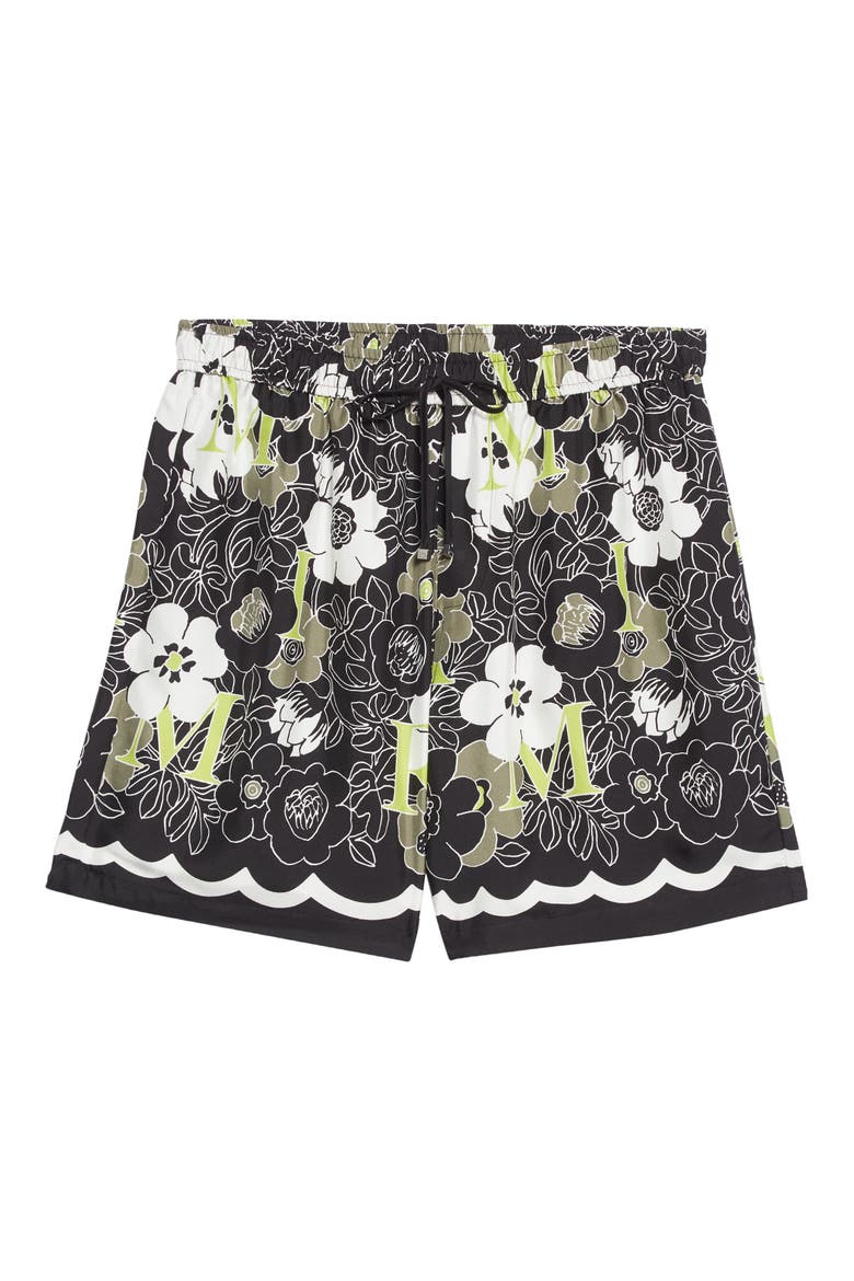 Floral Amiri Silk Shorts, Alternate, color, BLACK