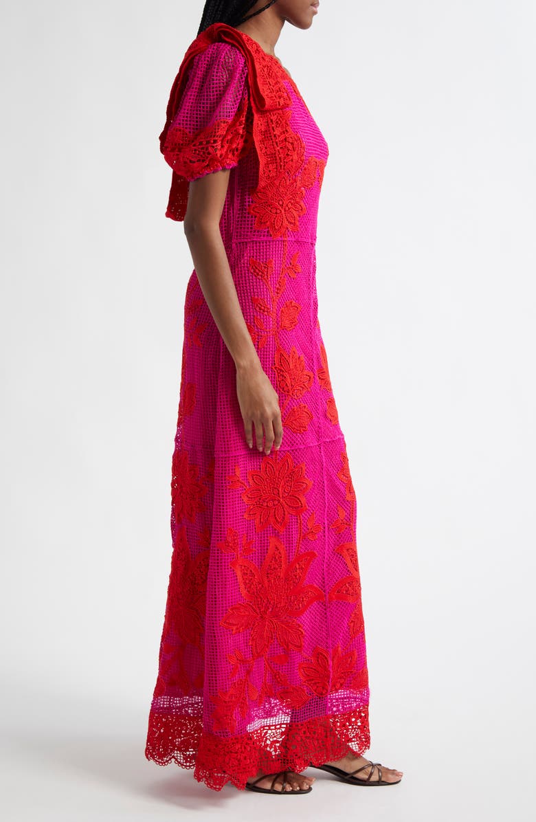 FARM Rio Guipuire Lace One-Shoulder Maxi Dress, Alternate, color, Red
