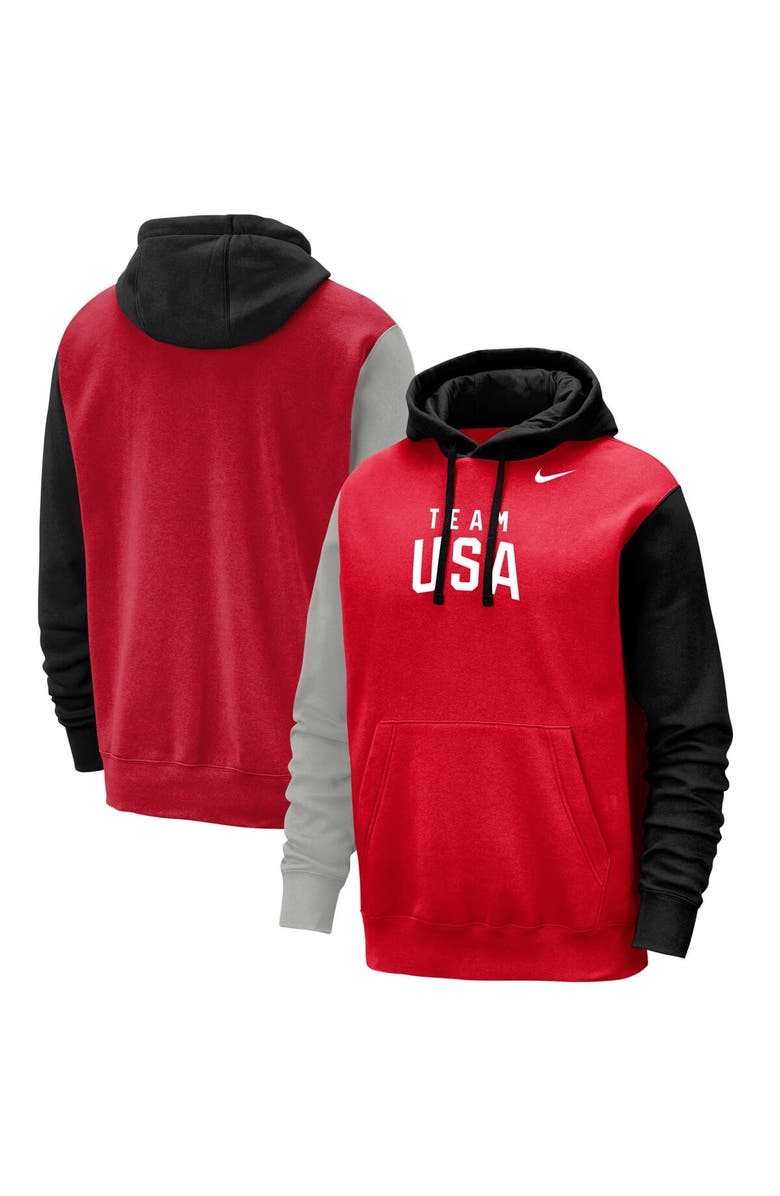 Nike Men's Nike Red/Black Team USA Colorblock Club Pullover Hoodie, Alternate, color, 