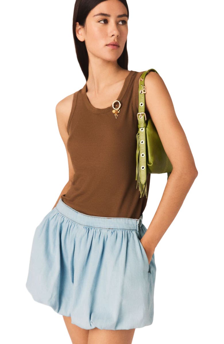 maje Chambray balloon skort, Alternate, color, Blue Sky