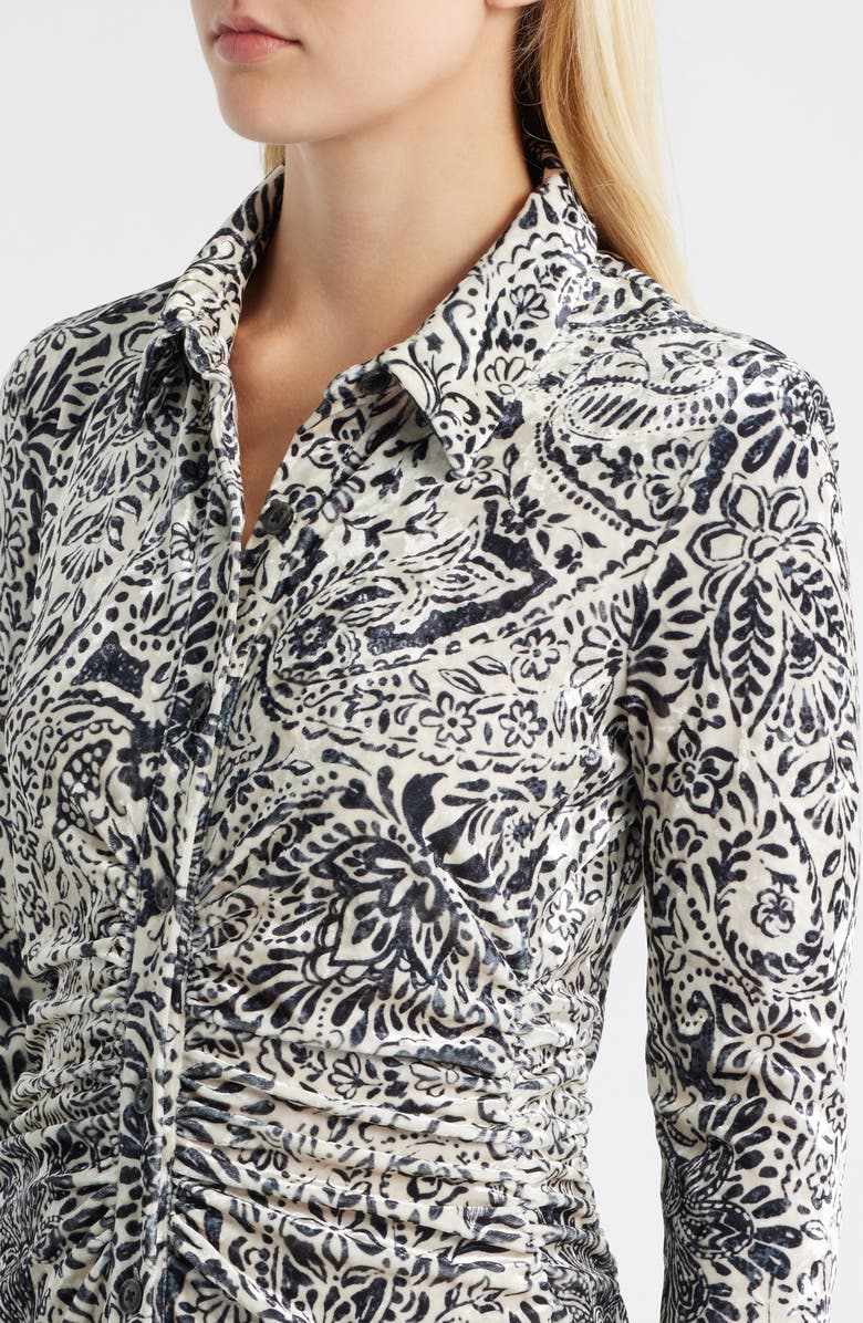 Julia Jordan Print Long Sleeve Velvet Midi Shirtdress, Alternate, color, Ivory Black