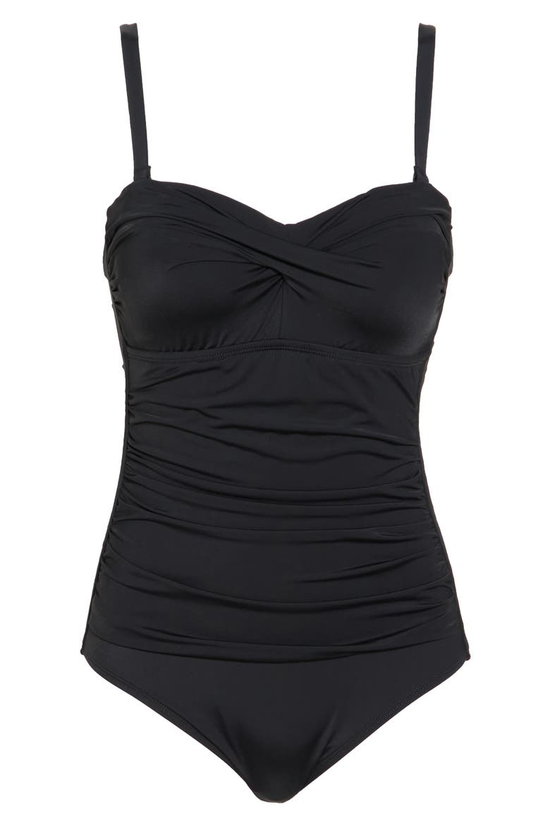Flora Bandeau One Piece Swimsuit, Alternate, color, BLACK