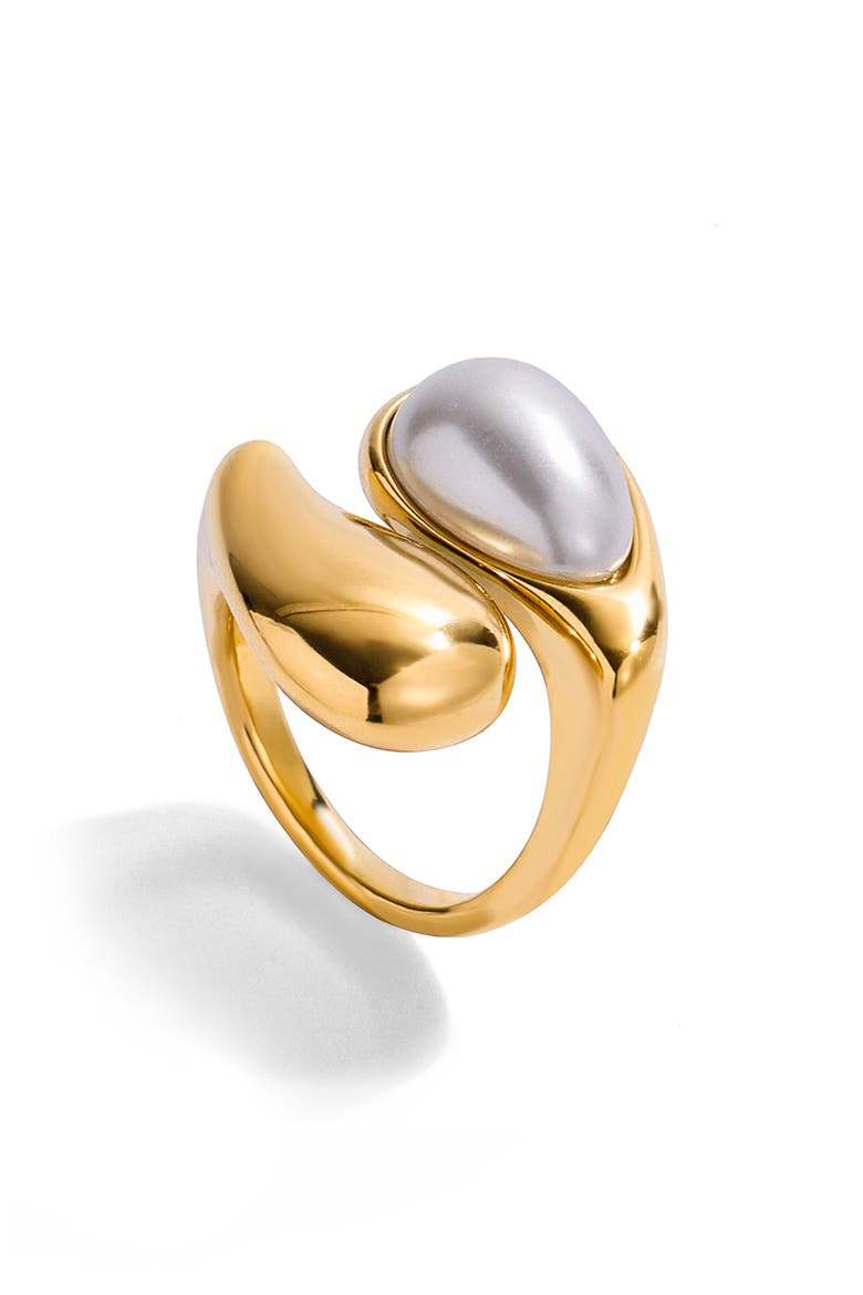 Faux Pearl Abstract Ring, Main, color, GOLD
