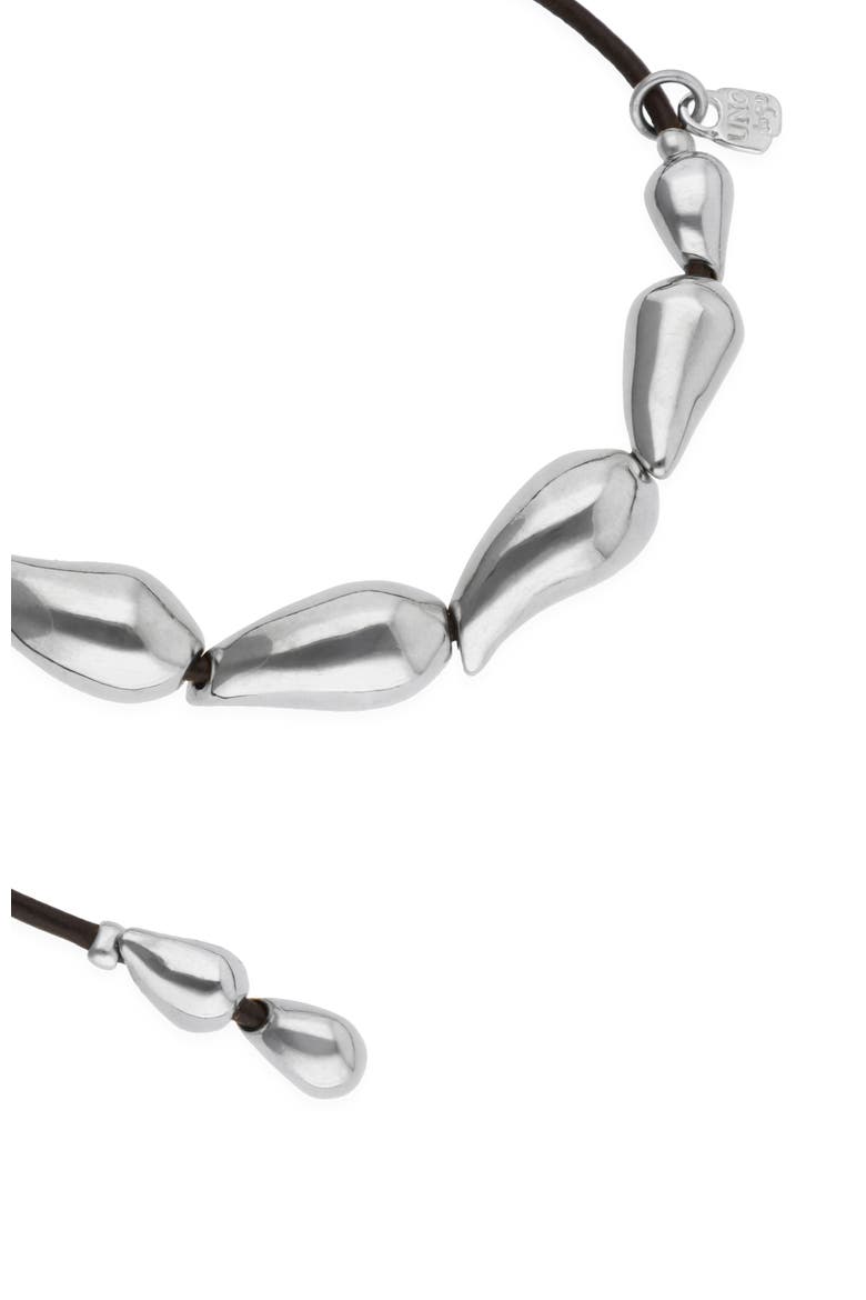 Leather Necklace with Silver-Tone Drop Details, Alternate, color, Silver