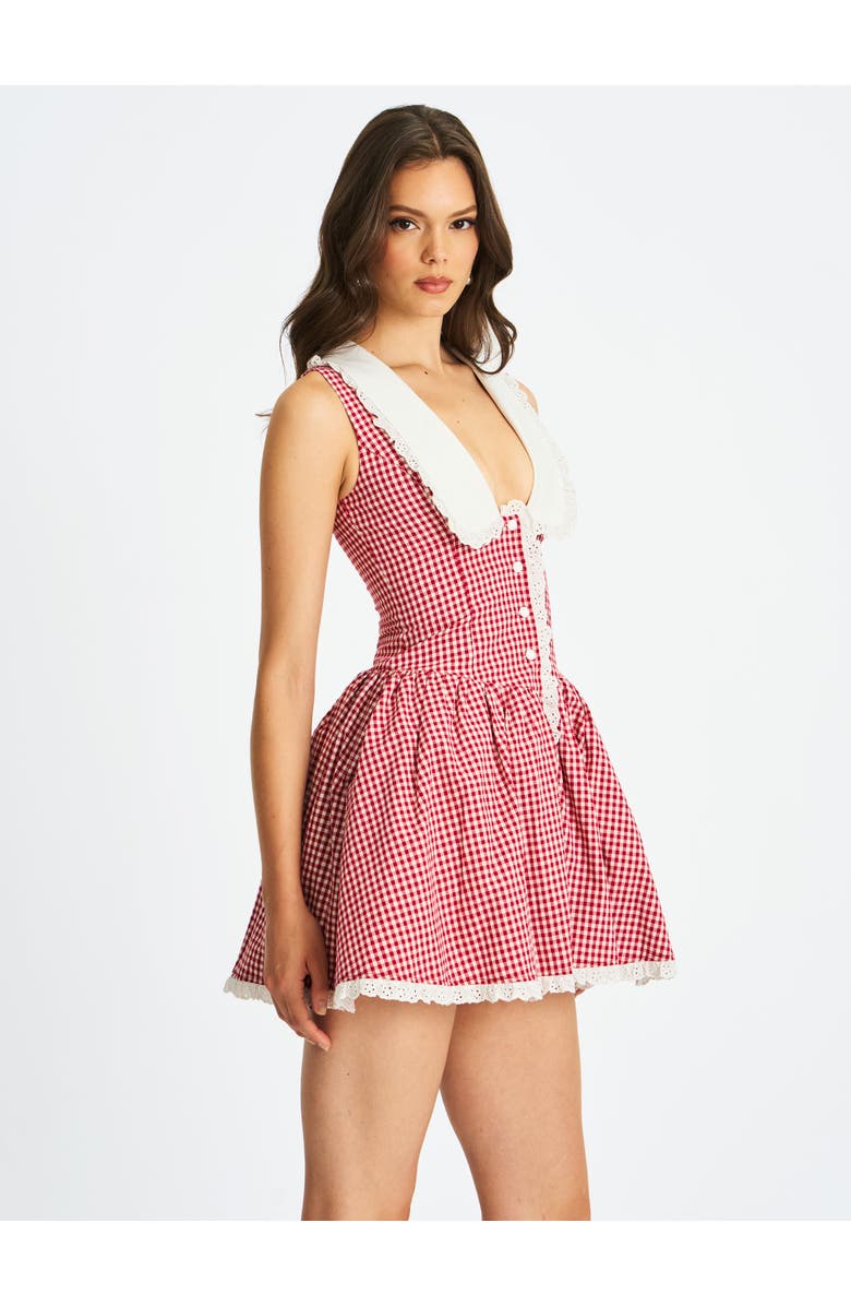 Miss Circle Nala Gingham Eyelet Lace Trim Peterpan Collar Mini Dress, Alternate, color, Red And White Cotton Gingham