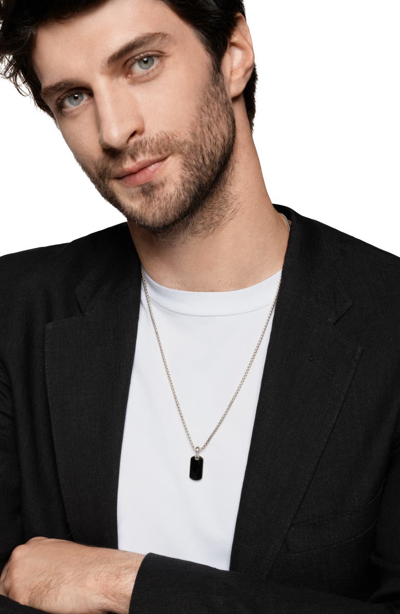 David Yurman Men's Chevron Tag in Sterling Silver with Black Onyx, 21mm, Alternate, color, Sterling Silver/ Black Onyx