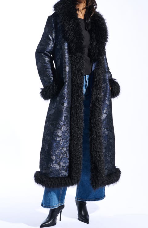 Ilsa Faux Fur Trim Jacquard Coat