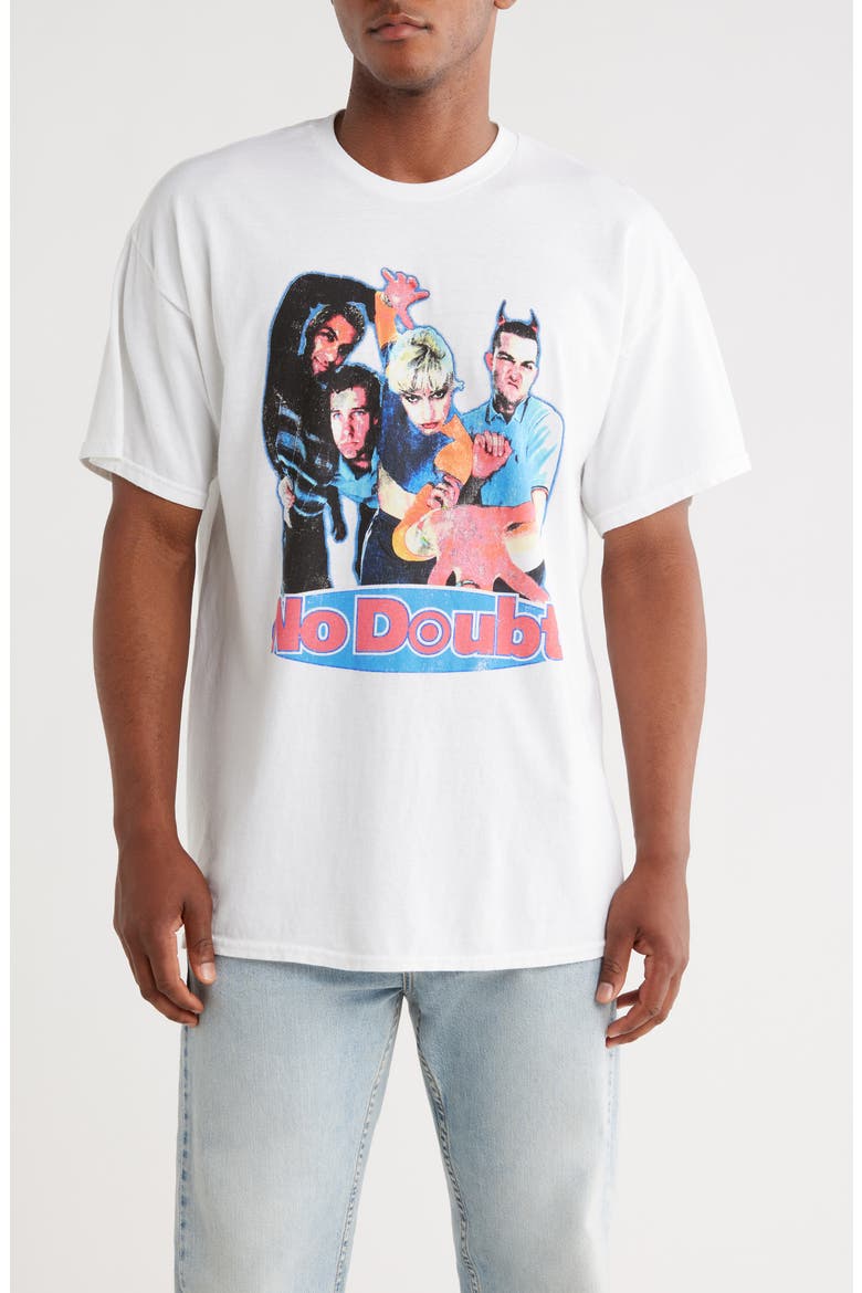 No Doubt 1997 Tour Star Logo 2 Cotton Graphic T-Shirt, Main, color, WHITE OVERDYE