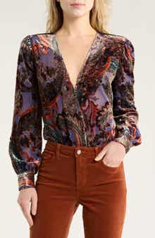 L'AGENCE Burnout Velvet Long Sleeve Bodysuit