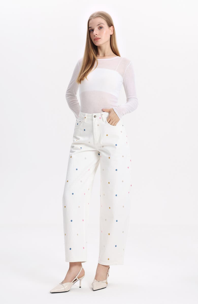 Bayeas Embroidered High Waist Ankle Barrel Jeans, Alternate, color, Eos