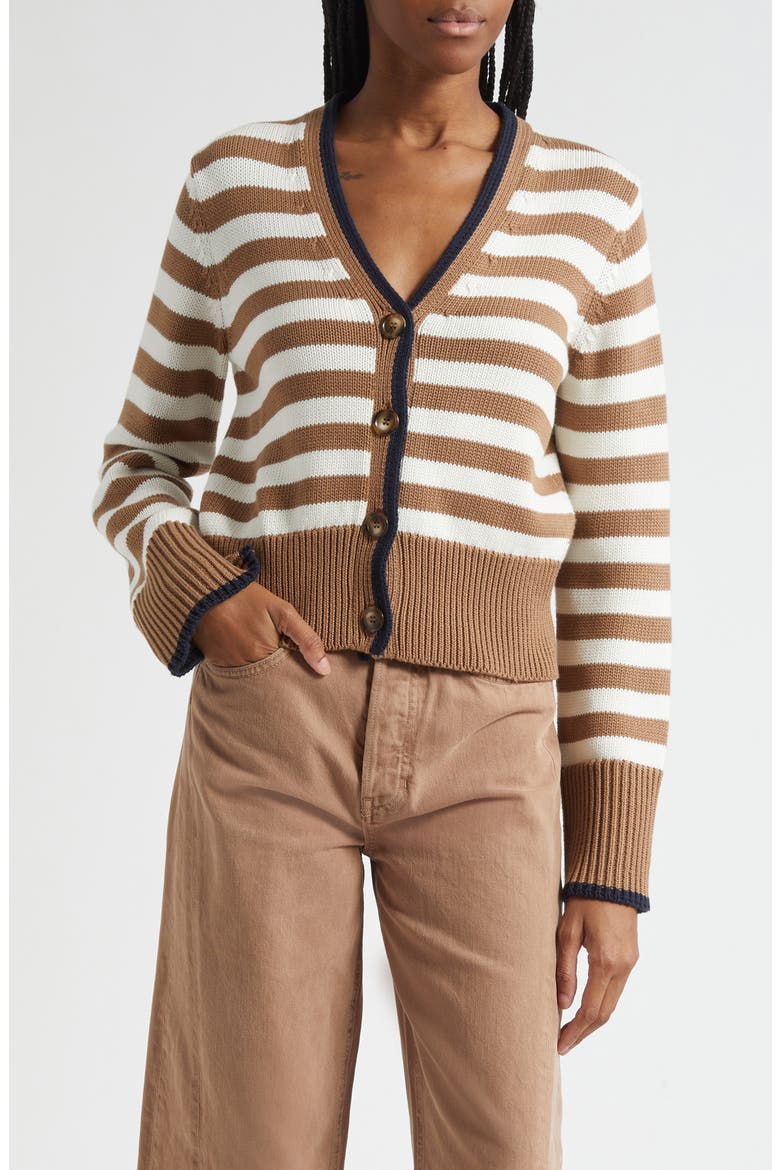 Monae Stripe Cotton Cardigan, Main, color, DARK ACORN DOVE