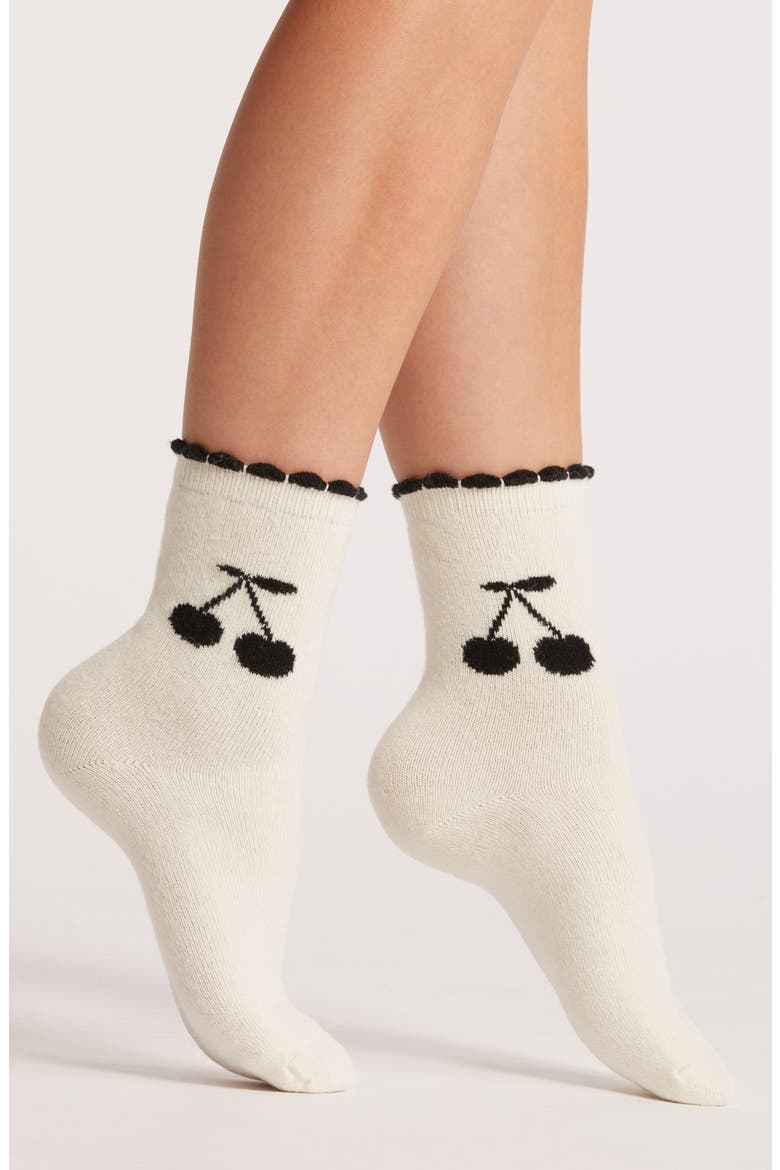 Print Quarter Socks, Main, color, IVORY CHERRY