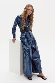 LANHTROPY Culotte Metallic Linen Pant