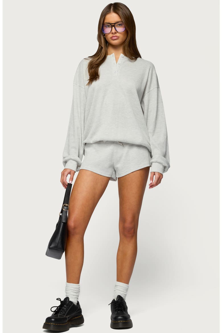 Baila Waffle Knit Drawstring Shorts, Alternate, color, LIGHT-GRAY-MELANGE