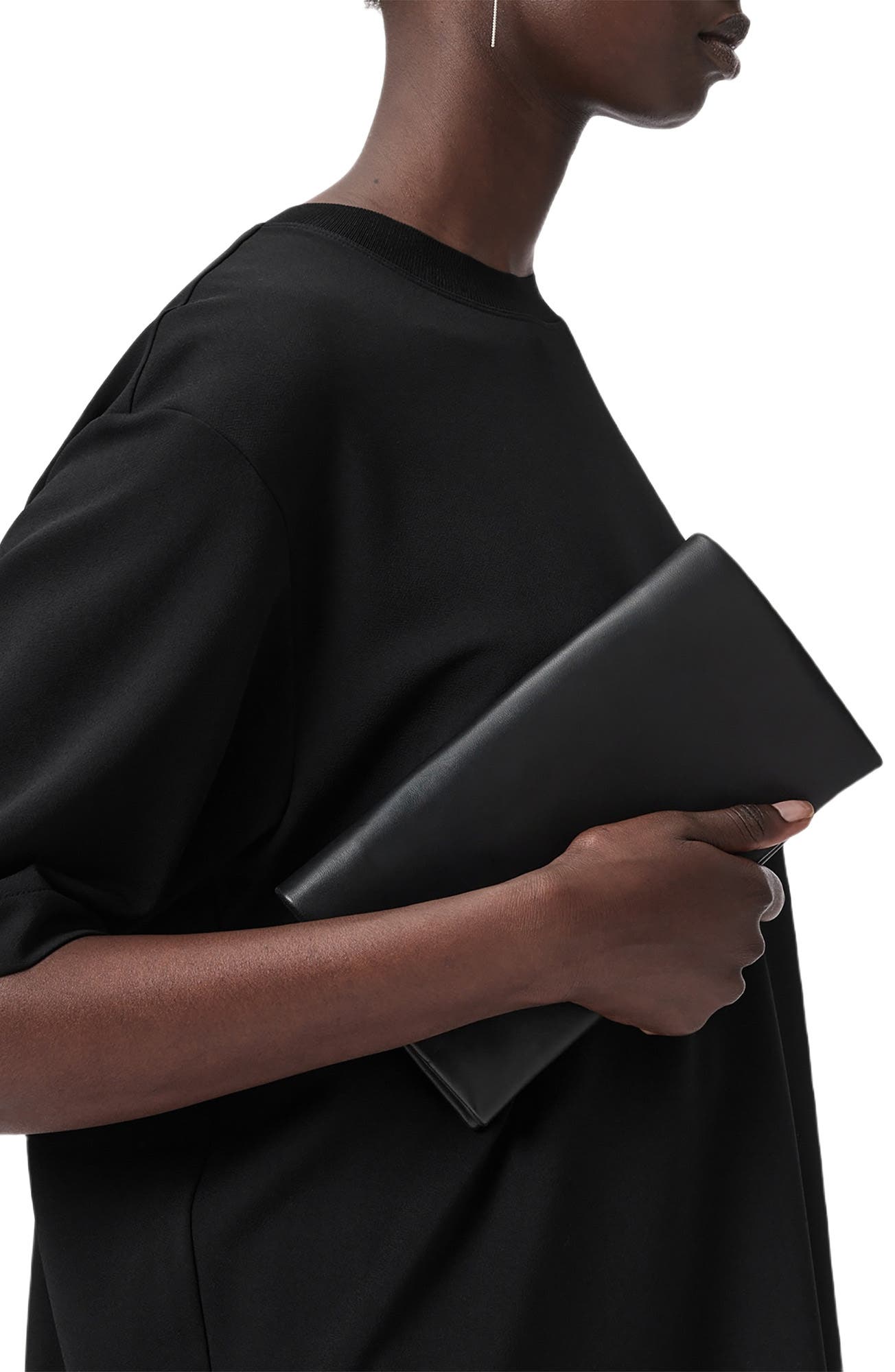 AllSaints Harluna Leather Clutch, Alternate, color, 