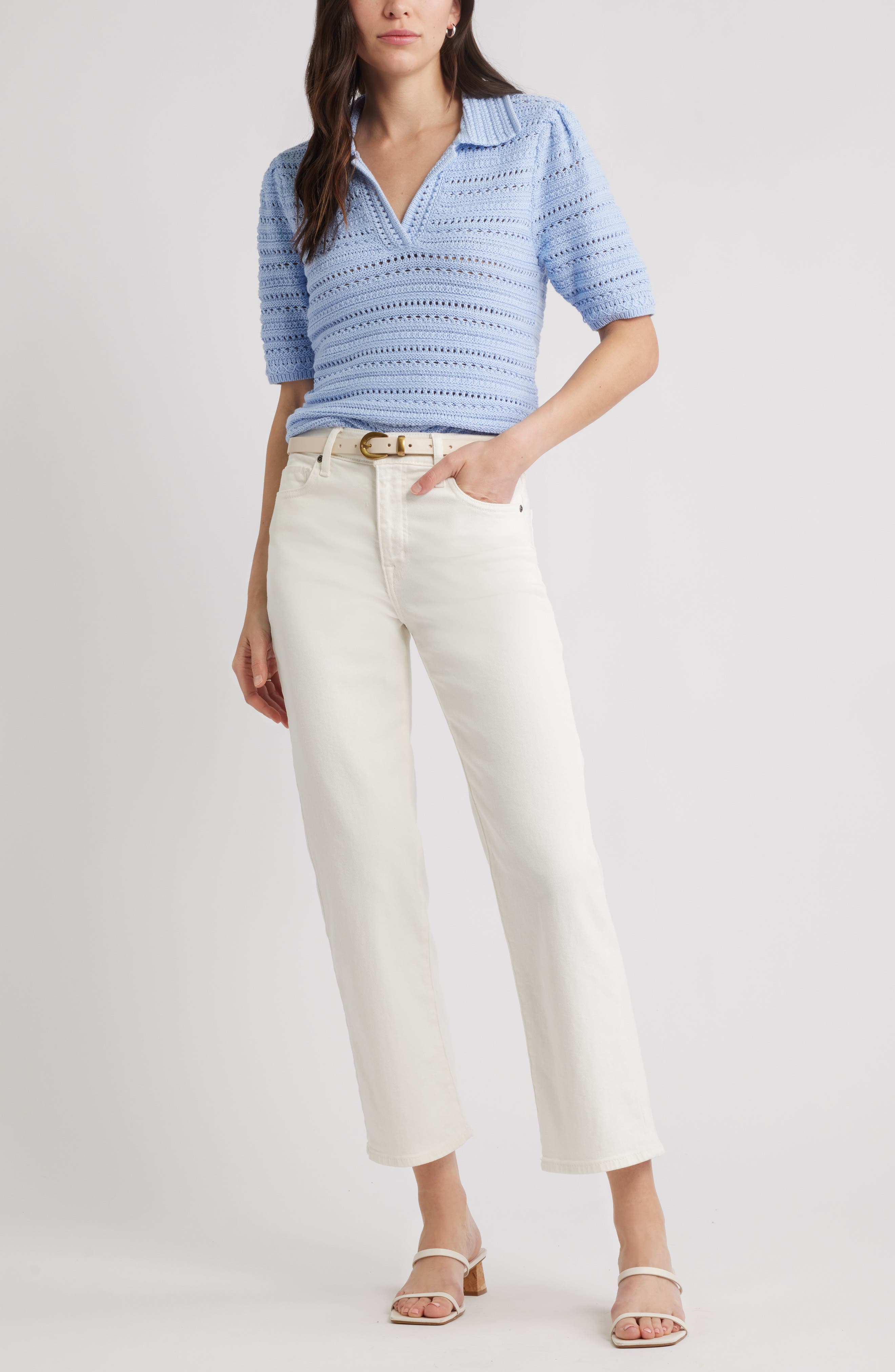 Mixed Stitch Polo Sweater - image 4