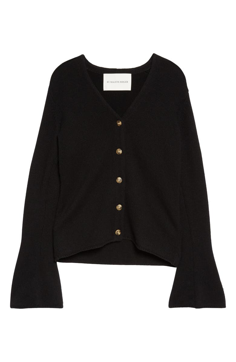 BY MALENE BIRGER Cirane Bell Sleeve Wool Cardigan, Alternate, color, Black