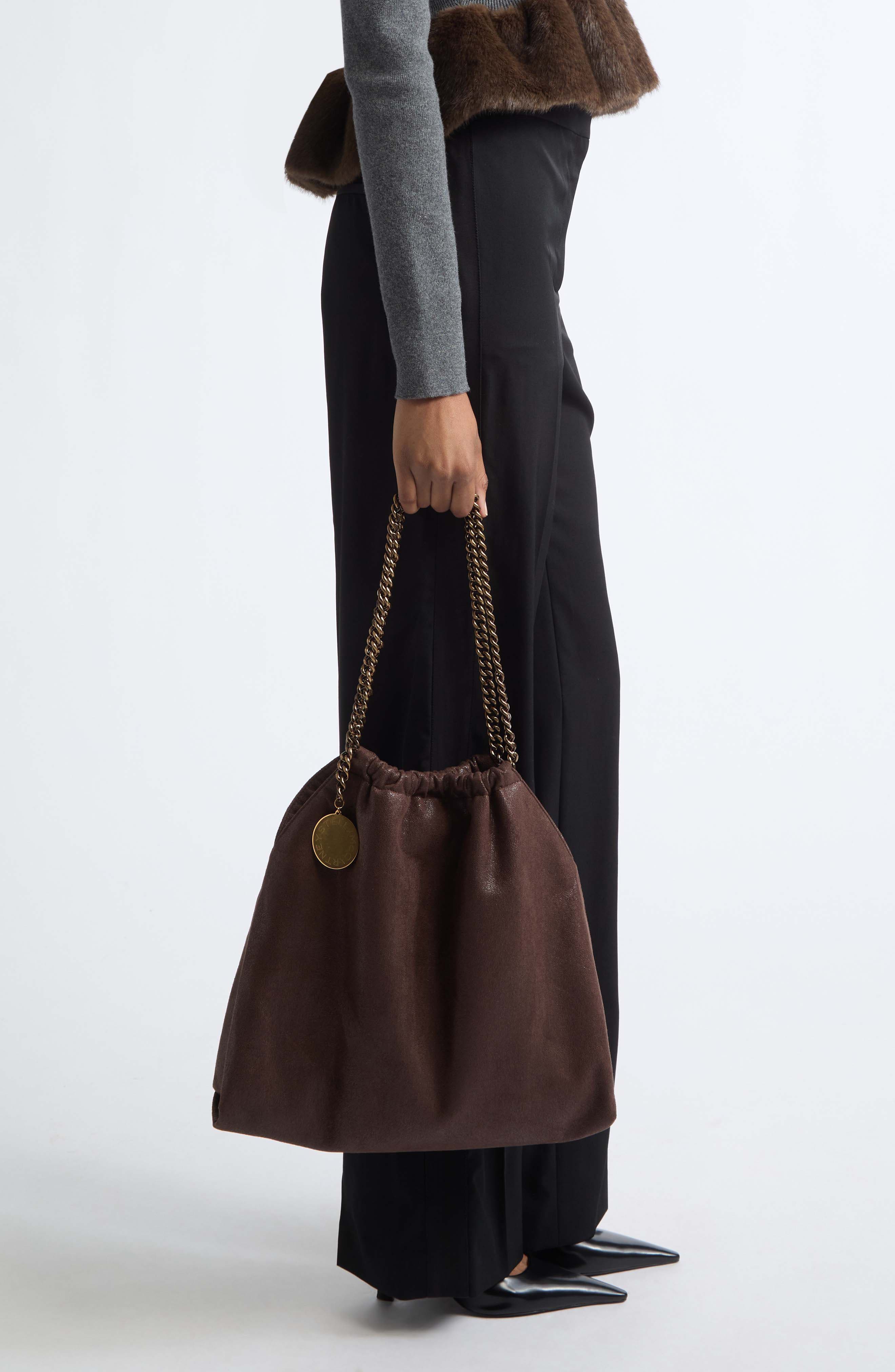 Medium Falabella Drawstring Faux Suede Shoulder Bag, Alternate, color, MAHOGANY