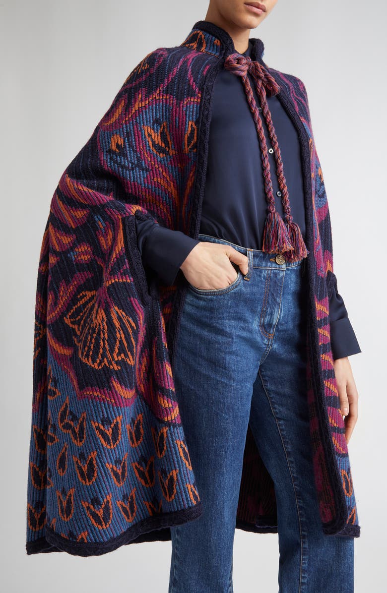 Etro Wool Blend Knit Cape, Alternate, color, S9883 Multicolour/ Blue