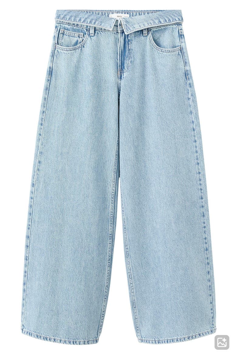 Foldover Low Rise Wide Leg Jeans, Alternate, color, LIGHT BLUE