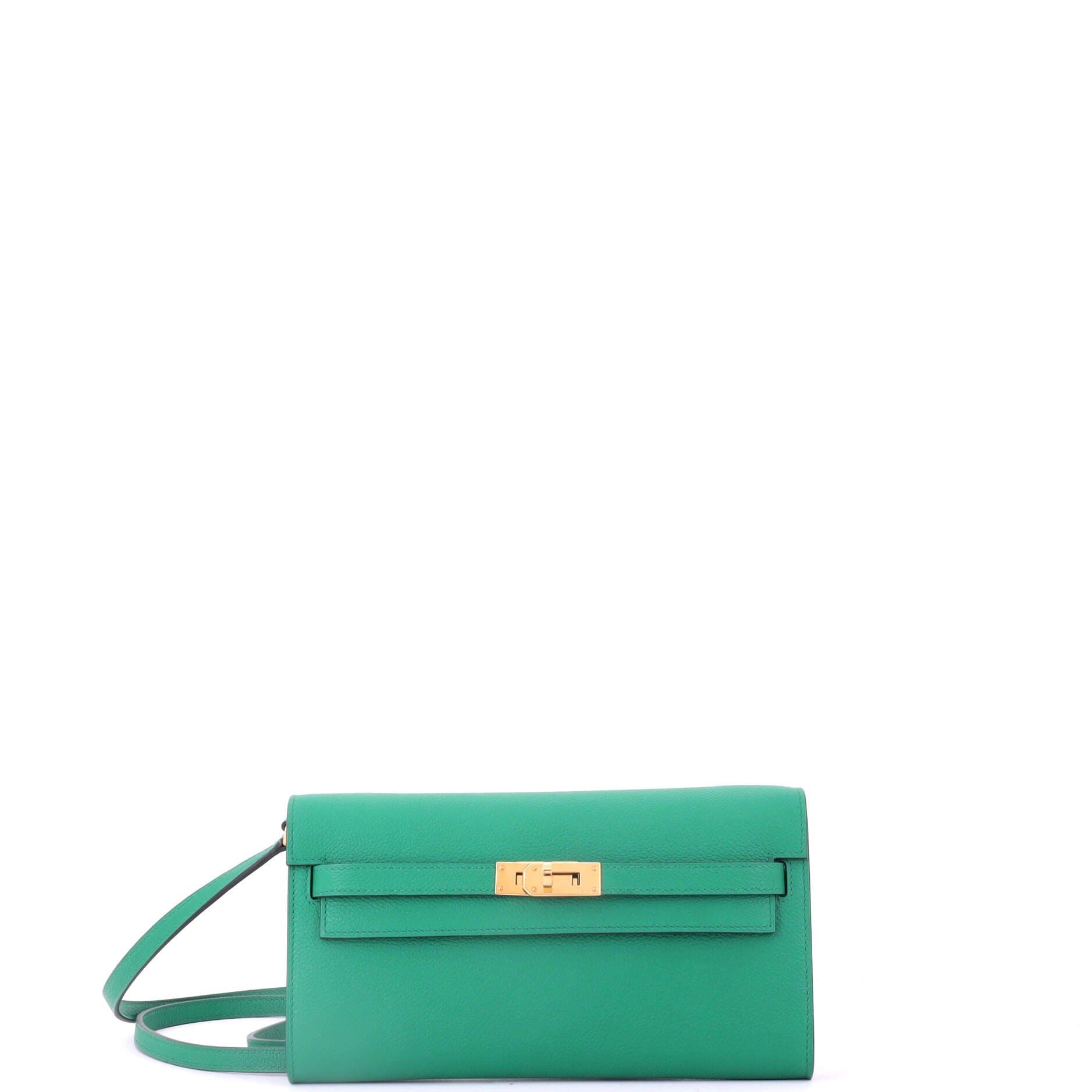 Pre-Owned Hermes Kelly To Go Wallet Evercolor, Main, color, Vert Jade